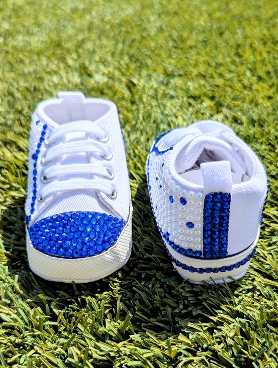 New Balance Unisex 327 Running Sneakers - Baby  NEW Baby White and Blue Hand Embellished Canvas Sneakers (Other Colors Avail.)